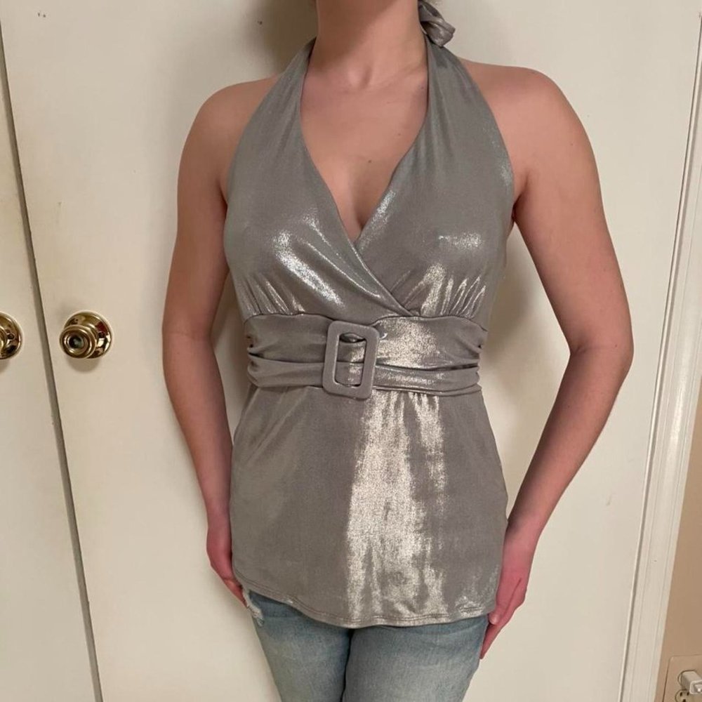 Silver Halter Top Vtg 80s bebe